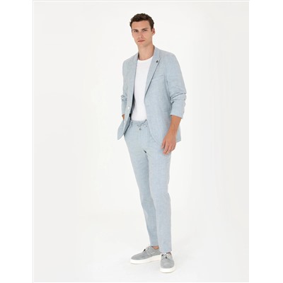 Açık Mavi Ekstra Slim Fit Keten Karışımlı Takım Elbise