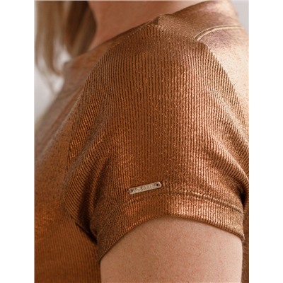 Футболка облегающая из хлопка в рубчик с вырезом лодочка с матовым покрытием металлик