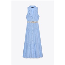 MIDI DRESS WITH BELT LINEN BLEND