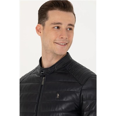 Erkek Lacivert Deri Ceket