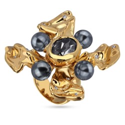 Кольцо Грациоза (кристаллы SW темно-серые, Майорка; покрытие золото), Есть комплект