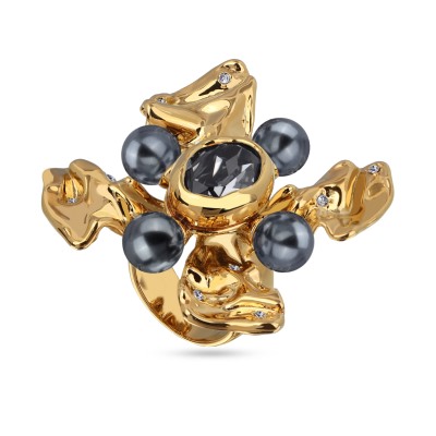 Кольцо Грациоза (кристаллы SW темно-серые, Майорка; покрытие золото), Есть комплект