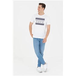 Erkek Beyaz Bisiklet Yaka Tişört