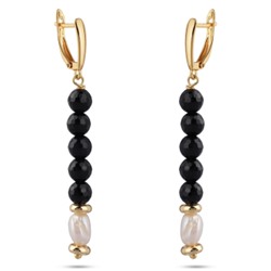 Серьги Селена (жемчуг белый, агат черный 6мм; покрытие золото), Есть комплект