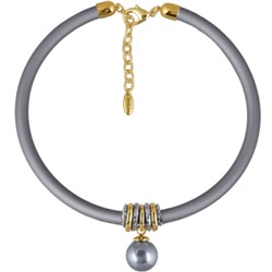 Колье Гевея (Майорка 16мм серо-голубая, каучук серый; покрытие золото) 40-45см, Есть комплект