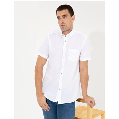 Beyaz Regular Fit Kısa Kollu Gömlek