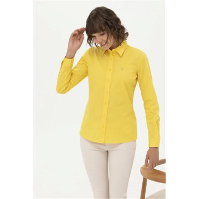 Kadın Sarı Uzun Kollu Basic Gömlek