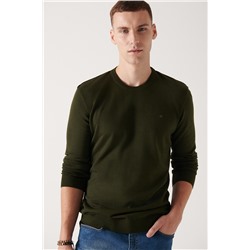 Koyu Haki Bisiklet Yaka Tüylenmeyen Triko Kazak