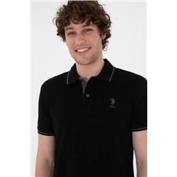 Erkek Slim Fit Polo Yaka Siyah Basic Tişört