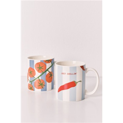 Pack 2 tazas estampado rayas, chiles y tomates