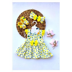 HELEN KİDS Kız Bebek Meyve Desenli Kurdela Detaylı Elbise Ayakkabı Bandana 3'lü Takım hfghf
