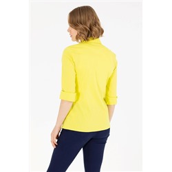 Kadın Neon Sarı Uzun Kollu Basic Gömlek