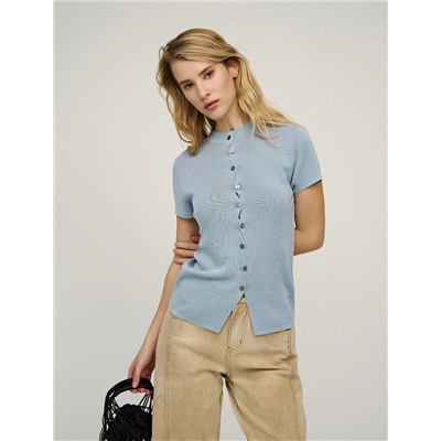 Голубой джемпер с волнообразной застежкой