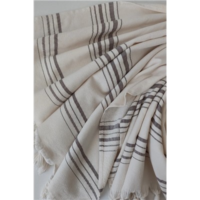 Sevim Krem Çizgili Havlu Peştemal 90x170 - %100 Pamuk & Yumuşak