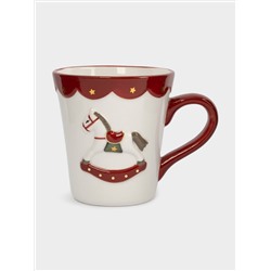Кружка, 510 мл, керамика D, бело-красная, Лошадка-качалка, New year