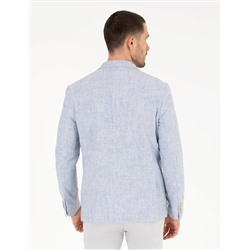 Açık Mavi Keten Karışımlı Spor Ceket