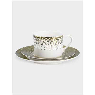 Сервиз чайный, 6 перс, 21 пр, фарфор F, бело-зеленый, с золотистым кантом, матовый, Virtus