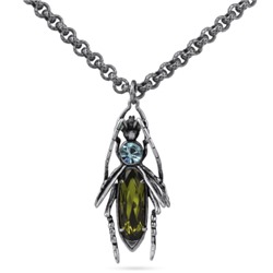 Кулон Кузнечик (кристаллы SW зеленые, голубые; античное серебро) 50см, Есть комплект