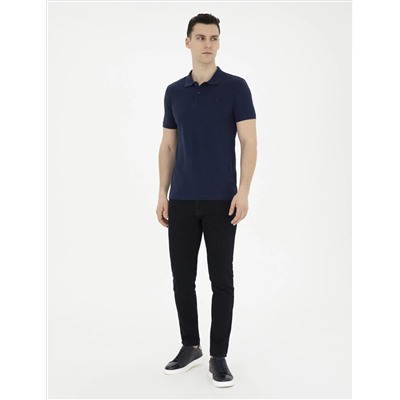 Lacivert Slim Fit %100 Pamuk Polo Yaka Basic Tişört