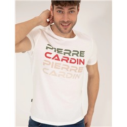 Beyaz Slim Fit Pierre Cardin Baskılı Bisiklet Yaka Tişört