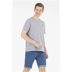 Erkek Gri Melanj Basic Bisiklet Yaka Tişört