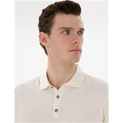 Ekru Slim Fit Düğmeli Polo Yaka Triko Tişört