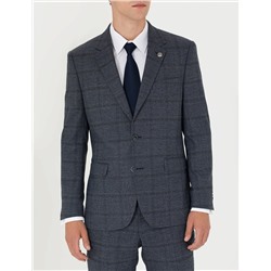 Lacivert Slim Fit Ekose Takım Elbise