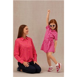 Kız Çocuk Pembe Kısa Kol Dokuma Elbise