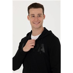 Erkek Siyah Kapüşonlu Örme Hırka