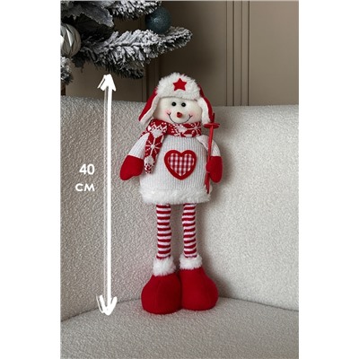 Игрушка новогодняя с выдвижными ногами Снеговик с лыжными палками красный