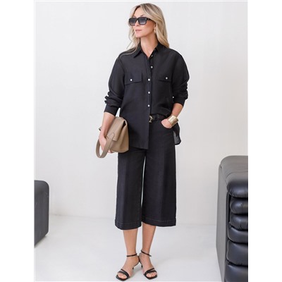 Джинсовые шорты бермуды со стрелками из эластичного денима