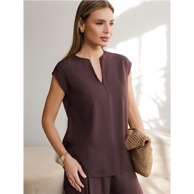 Свободный топ с V-вырезом и цельнокроеным коротким рукавом изо льна с вискозой