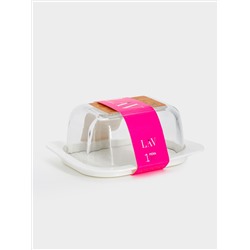 Масленка, 14 см, стекло/пластик, прямоугольная, белая, Basic