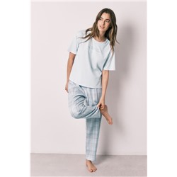 Pijama 100% algodón azul estampado cuadros