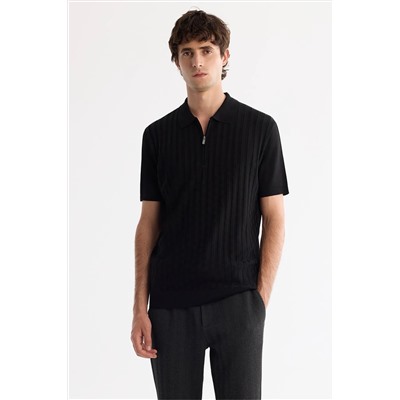 Avva, Erkek Siyah Polo Yaka Fermuarlı Rayon Triko T-shirt A42y5128