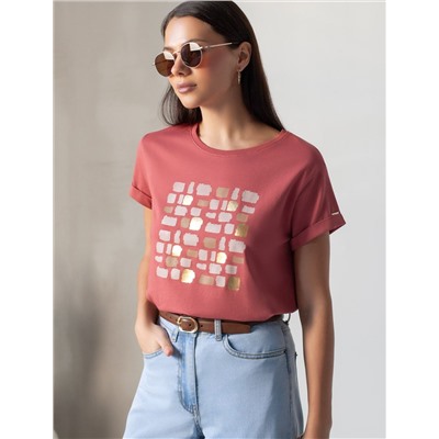 Свободная футболка с принтом из премиального хлопка с эластаном