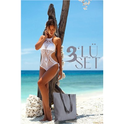 Salvia Dione, 3lü Plaj Çantası Kadın ve Erkek Unisex 50x35 Çok Amaçlı Pamuk Bez Çanta Şık Hafif Tatil Plaj Çantası