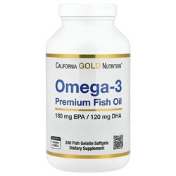 California Gold Nutrition, Omega-3 Premium Fish Oil, 100 Fish Gelatin Softgels (1,100 mg per Softgel)
