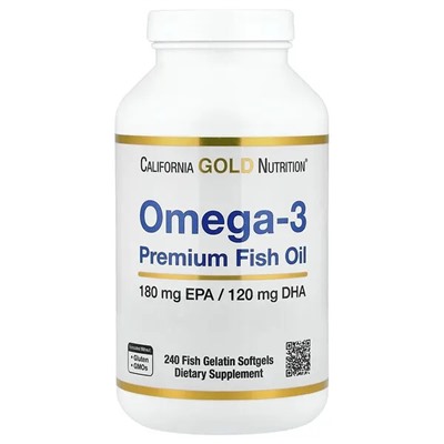 California Gold Nutrition, Omega-3 Premium Fish Oil, 100 Fish Gelatin Softgels (1,100 mg per Softgel)