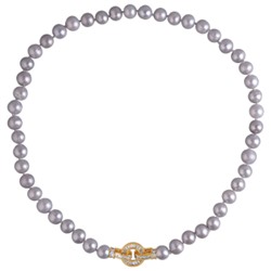 Колье (жемчуг серо-голубой 8-9мм, фианит; покрытие золото) 50см, Есть комплект