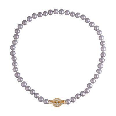 Колье (жемчуг серо-голубой 8-9мм, фианит; покрытие золото) 50см, Есть комплект