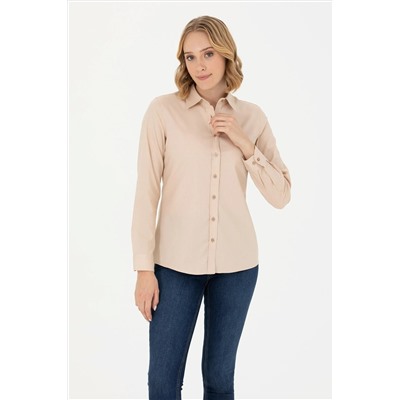 Kadın Camel Uzun Kollu Basic Gömlek