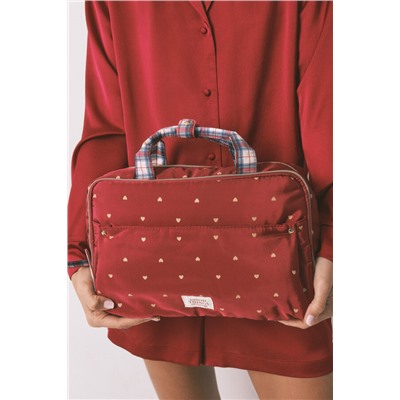 Neceser grande nylon rojo estampado corazones