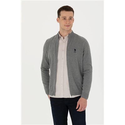 Erkek Gri Melanj Basic Triko Hırka