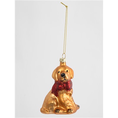 Игрушка елочная, 7х9 см, стекло, золотистая, Собака с бантом, New year