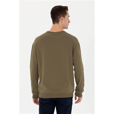 Erkek Haki Bisiklet Yaka Comfort Sweatshirt