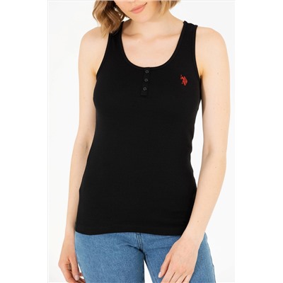 Kadın Siyah Bisiklet Yaka Kolsuz Basic Tişört