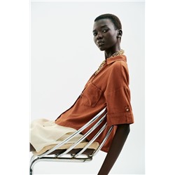 CROPPED LINEN BLEND SHIRT