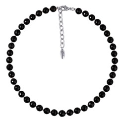 Колье Селена (агат 8мм черный; покрытие родий) 40-45см