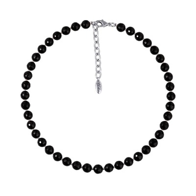 Колье Селена (агат 8мм черный; покрытие родий) 40-45см